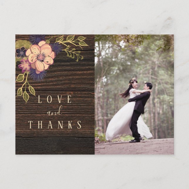 Postal Foto de madera agradecimiento boda (Anverso)
