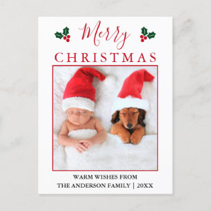 Postal Foto de Merry Christmas Red Berries