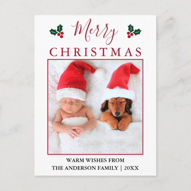 Postal Foto de Merry Christmas Red Berries (Anverso)