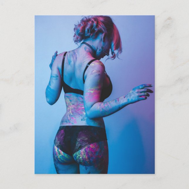 Postal Foto de modelo de lencería de artista pintado en c (Anverso)