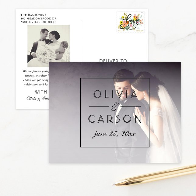 Postal Foto de monograma de nombre enmarcado moderno agra (Subido por el creador)