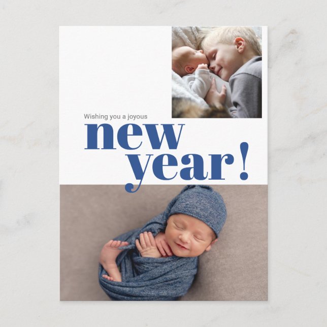 Postal Foto de nacimiento de niño azul de Año Nuevo Moder (Anverso)