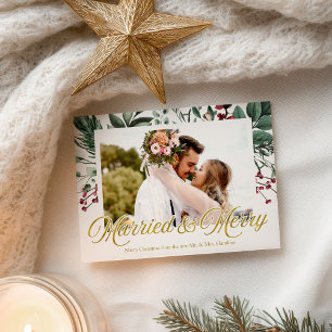 Postal Foto de Navidad casados y felices con acuarela