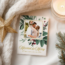 Postal Foto de Navidad de vacaciones casados y alegres