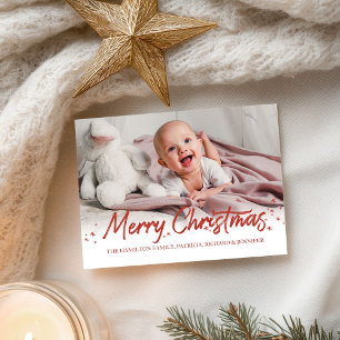 Postal Foto de Navidad escrita a mano con purpurina roja