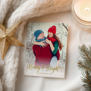 Postal Foto de Navidad Merry And Bright con caligrafía do