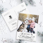 Postal Foto de Navidad Romántica en blanco y negro<br><div class="desc">Esta postal de fotos de los Navidades incluye elegantes y románticas letras de caligrafía rápida con ramas de pinecone,  estrellas y mensaje de texto personalizado en la parte posterior. Para una personalización más avanzada de este diseño,  haga clic en el BOTÓN HERRAMIENTA DE DISEÑO AZUL de arriba.</div>