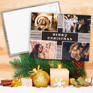 Postal Foto de Navidades de Collage de fotos Rustic Wood 