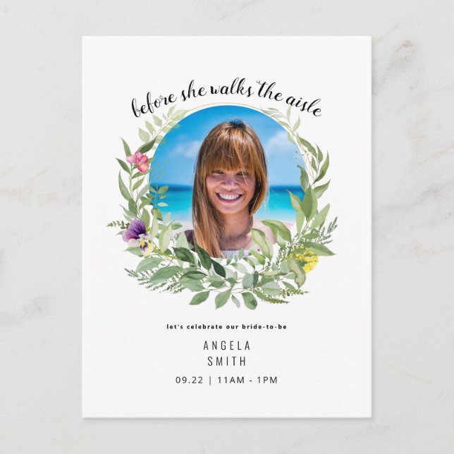 Postal Foto de novia antes de caminar con ducha de novia (Anverso)