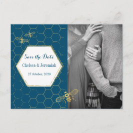 Postal Foto de oro Verde azulado de Honey Bee Guardar pos