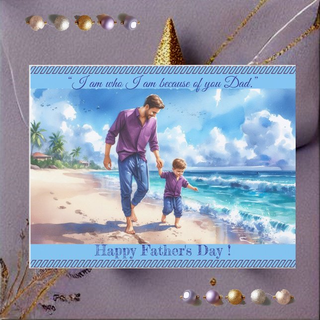 Postal Foto de papá hijo enlazando cita del día del padre (Dad Son Bonding Photo Father's Day Quote Beachvibe Postcard)