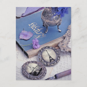 Postal Foto de París azul vintage