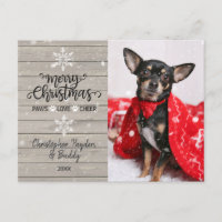 Foto de perro de Navidades de madera y copos de ni