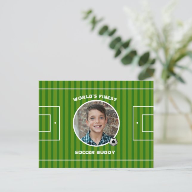 Postal Foto de Personalizado de campo deportivo de fútbol (Anverso de pie)