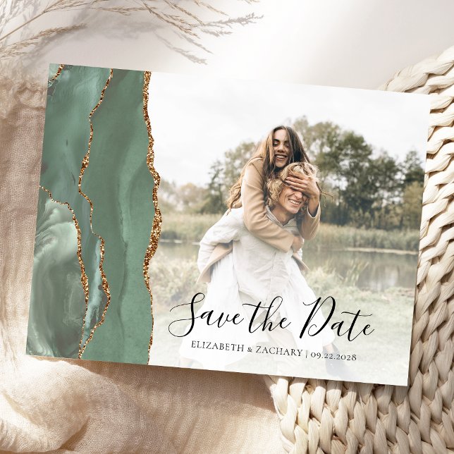 Postal Foto de Personalizado de Sage Green Gold Agate (Subido por el creador)