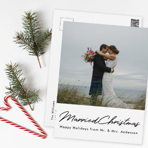Postal Foto de recién casados con Navidad moderna minimal