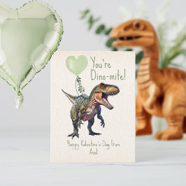 Postal Foto de San Valentín de dinosaurio verde Dino-mite