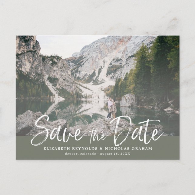 Postal Foto de Save The Date con letra a mano rústica (Anverso)