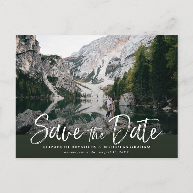 Postal Foto de Save The Date con letra a mano rústica (Anverso)
