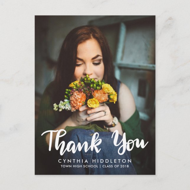 Postal Foto de tipografía de agradecimiento de graduación (Anverso)