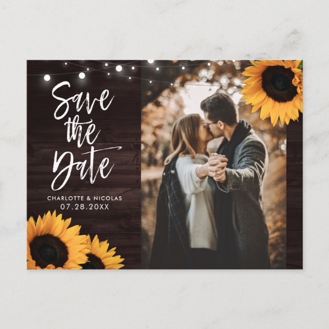 Postal Foto De Un Boda De Girasol De Madera Rústica, Save (Anverso)