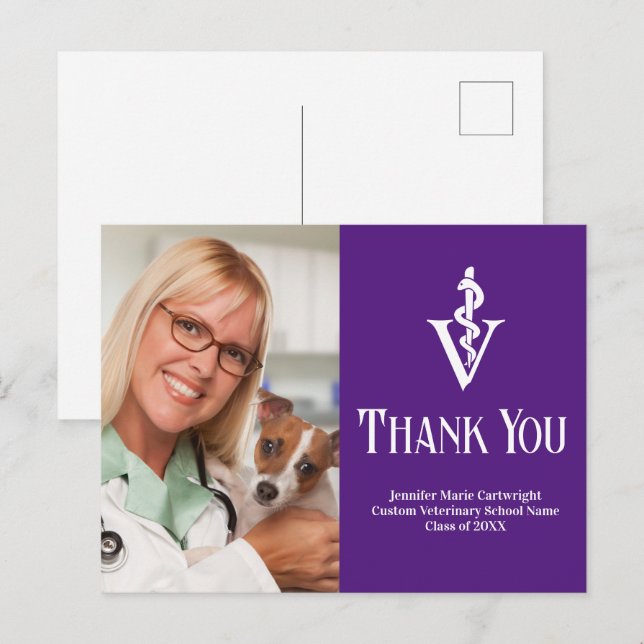 Postal Foto de veterinario morado personalizada de agrade (Anverso / Reverso)