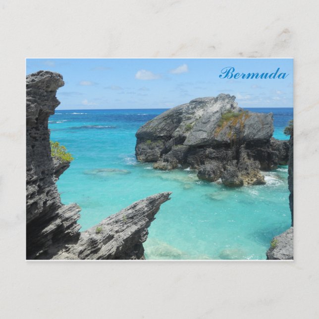 Postal Foto de viaje de Bermudas Blue Ocean Rocky Beach (Anverso)