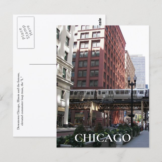 Postal Foto de viaje del tren elevado de Chicago Loop (Anverso / Reverso)