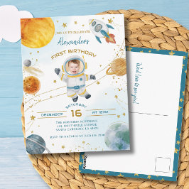 Postal Foto del 1er cumpleaños del niño astronauta espaci