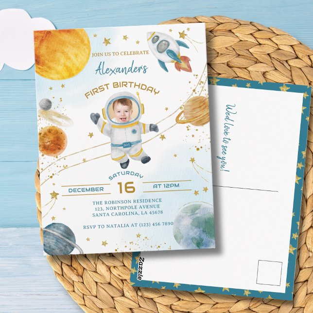 Postal Foto del 1er cumpleaños del niño astronauta espaci (Subido por el creador)