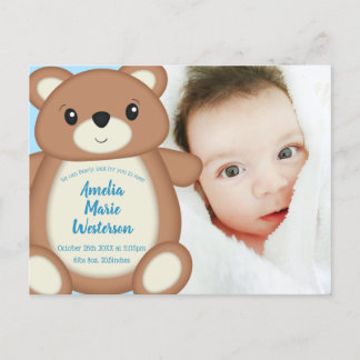 Postal Foto del anuncio del nacimiento de Teddy Bear