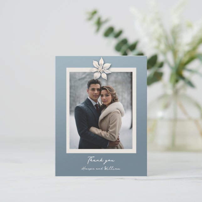 Postal Foto del boda de flores de invierno gracias (Anverso de pie)