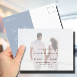 Postal Foto del Boda de presupuesto Guardar la fecha<br><div class="desc">Añade tu foto favorita para guardar las postales de fecha que incluyen tus detalles en las letras de moda en la parte delantera. El color azul polvoriento de la parte posterior puede cambiarse para que coincida con tu fotografía. Estas postales de presupuesto te pueden ahorrar dinero. El servicio de diseño...</div>