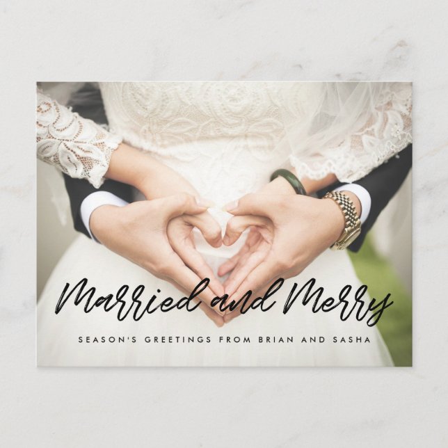 Postal Foto del boda navideño casado y feliz (Anverso)