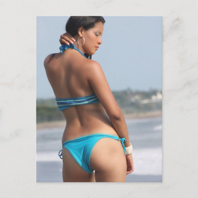 Postal Foto del Chica azul bikini (Anverso)