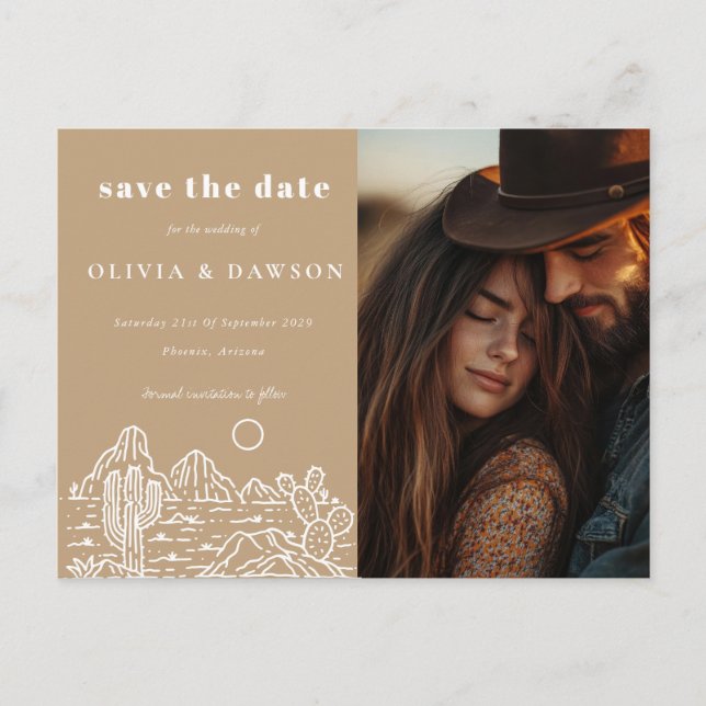 Postal Foto del desierto de arte de la línea Cactus Save  (Anverso)