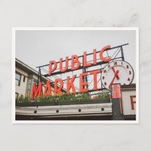 Postal Foto del letrero de Pikes Place en el Mercado Públ