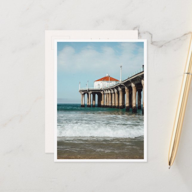 Postal Foto del Muelle de Manhattan Beach Costa de Los Án (Anverso/Reverso In Situ)