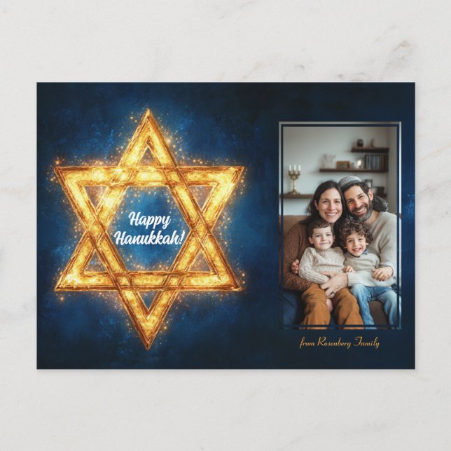 Postal Foto del personalizado Happy Hanukkah ✡️, Estrella (Anverso)