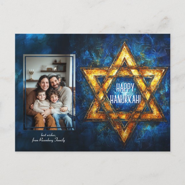 Postal Foto del personalizado Happy Hanukkah ✡️, Estrella (Anverso)