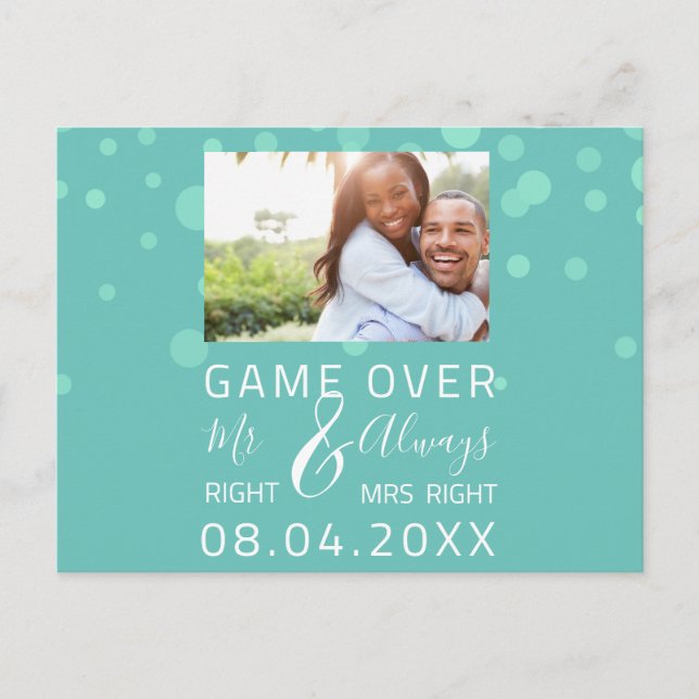 Postal Foto divertida de boda de Game Over Save The Date  (Anverso)