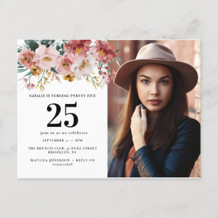 Postal Foto editable de edad floral en acuarela femenina