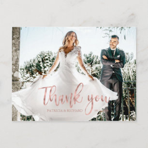 Postal Foto elegante de agradecimiento de boda con caligr
