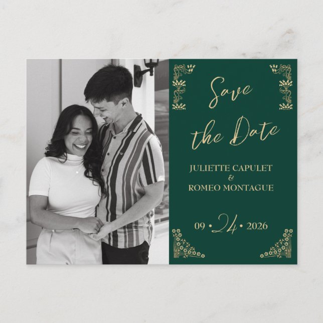 Postal Foto,Elegante oro Art Deco sobre verde salva la fe (Anverso)