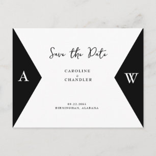 Postal Foto en B/N Monograma Boda Save the Date