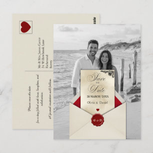 Postal Foto en blanco y negro con monograma marfil Save t