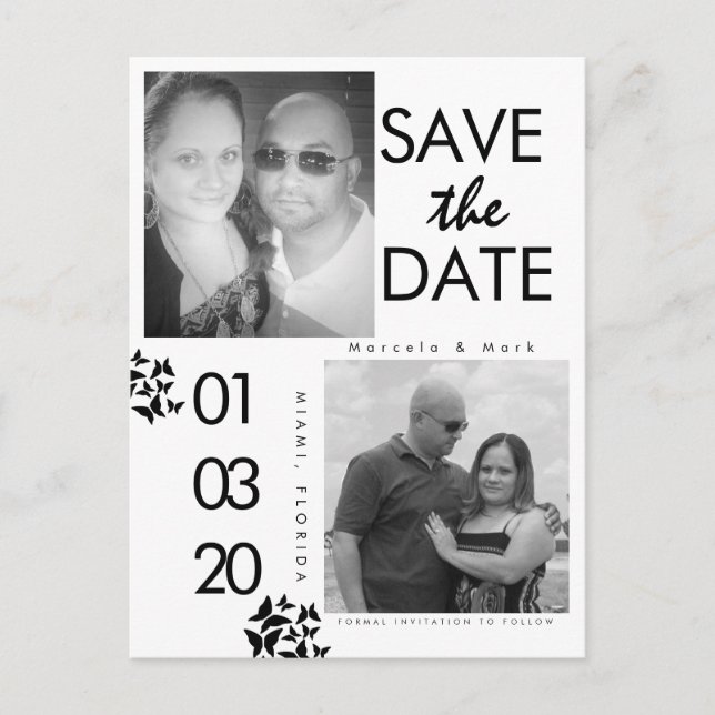 Postal Foto en Blanco y Negro Save The Dates Mariposa (Anverso)