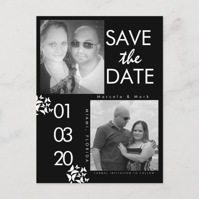 Postal Foto en Blanco y Negro Save The Dates Mariposa Tar (Anverso)