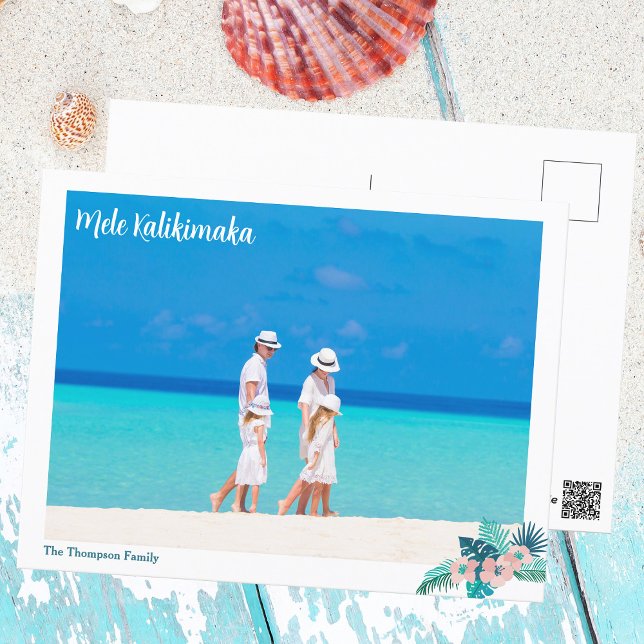 Postal Foto familiar de Mele Kalikimaka Hibiscus Floral (Subido por el creador)