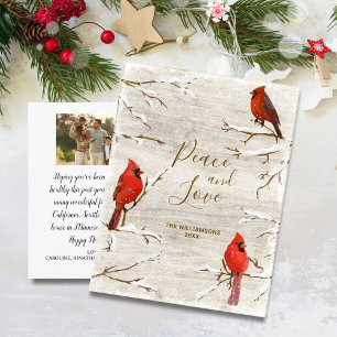 Postal Foto familiar del Cardenal Bird Peace Love Navidad